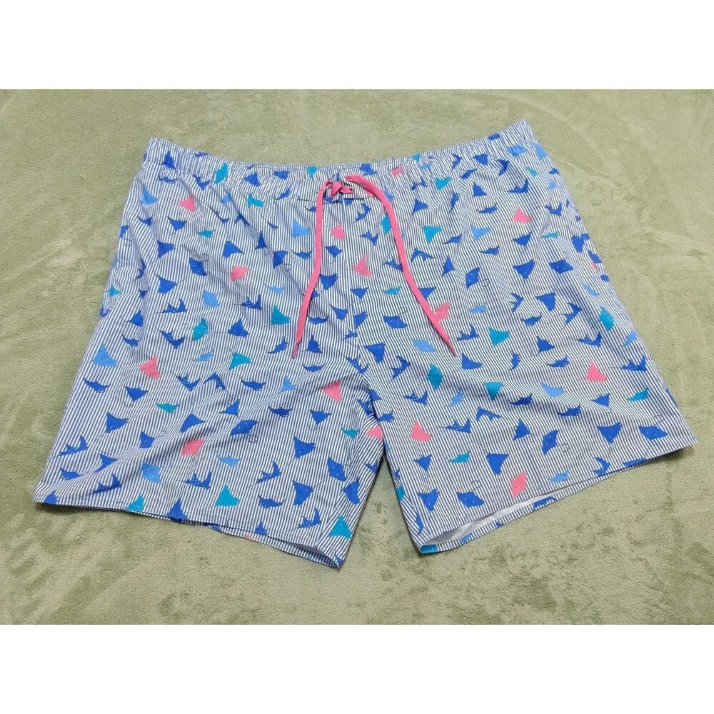 True Nation DXL Mens 5XL Swim Trunks Shorts Blue Striped Stingray Mesh Lined